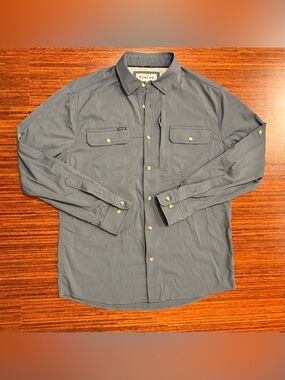 Poncho Outdoors Shirt Mens Medium Slate Blue Short Sleeve Slim Fit Stretch Tech